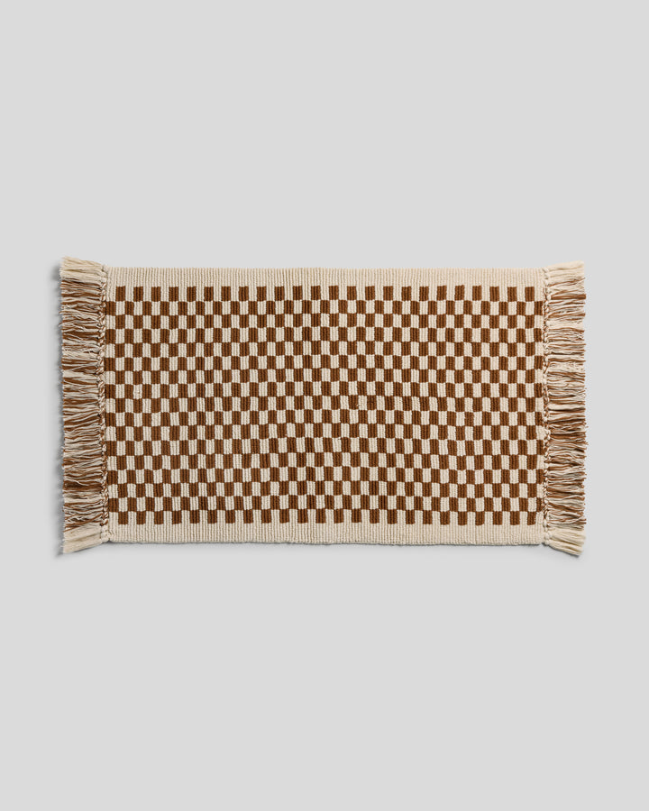 Organic Checkered Bath Rug (Natural and Tobacco)