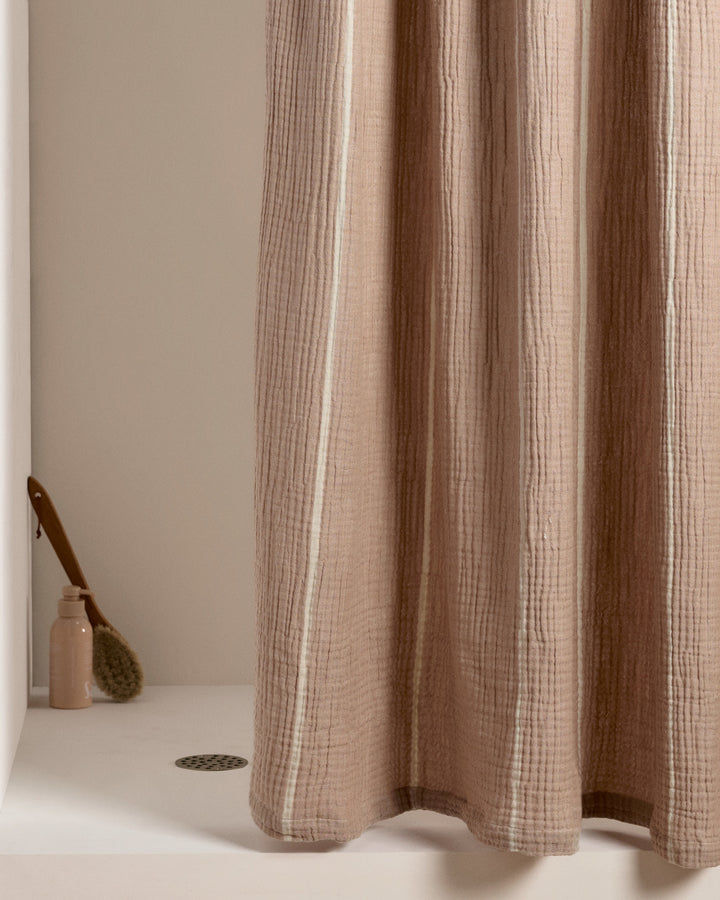 Organic Cloud Cotton Shower Curtain (Soft Adobe and Bone Stripe)